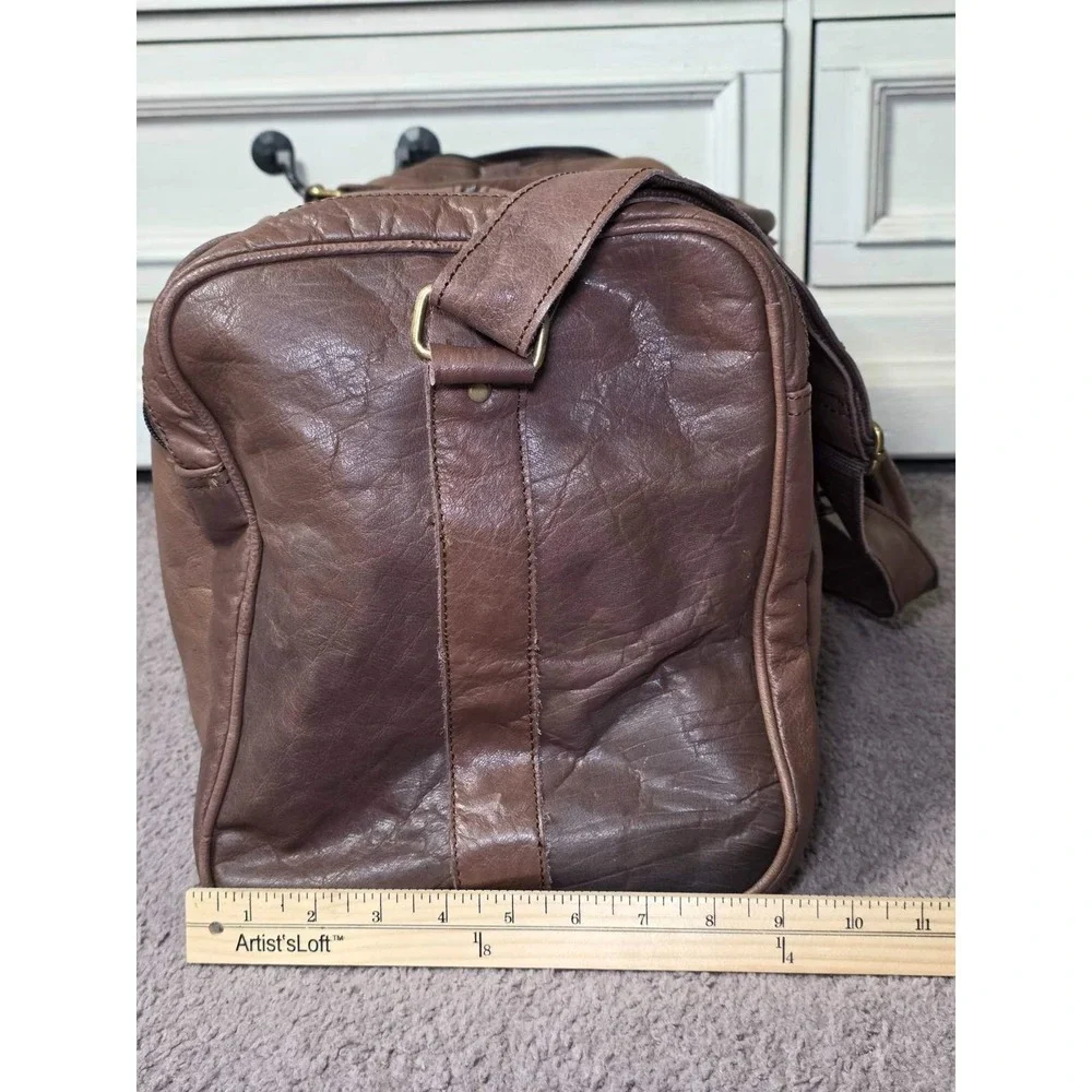 Lord And‎ Field Large Duffel Bag Brown Leather Fuzzy Lining Adjustable Travel